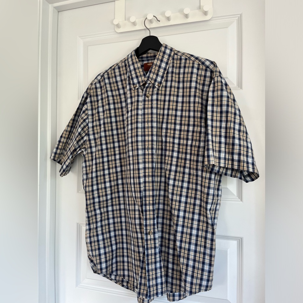 Bob Timberlake men’s plaid short sleeve button down shirt blue